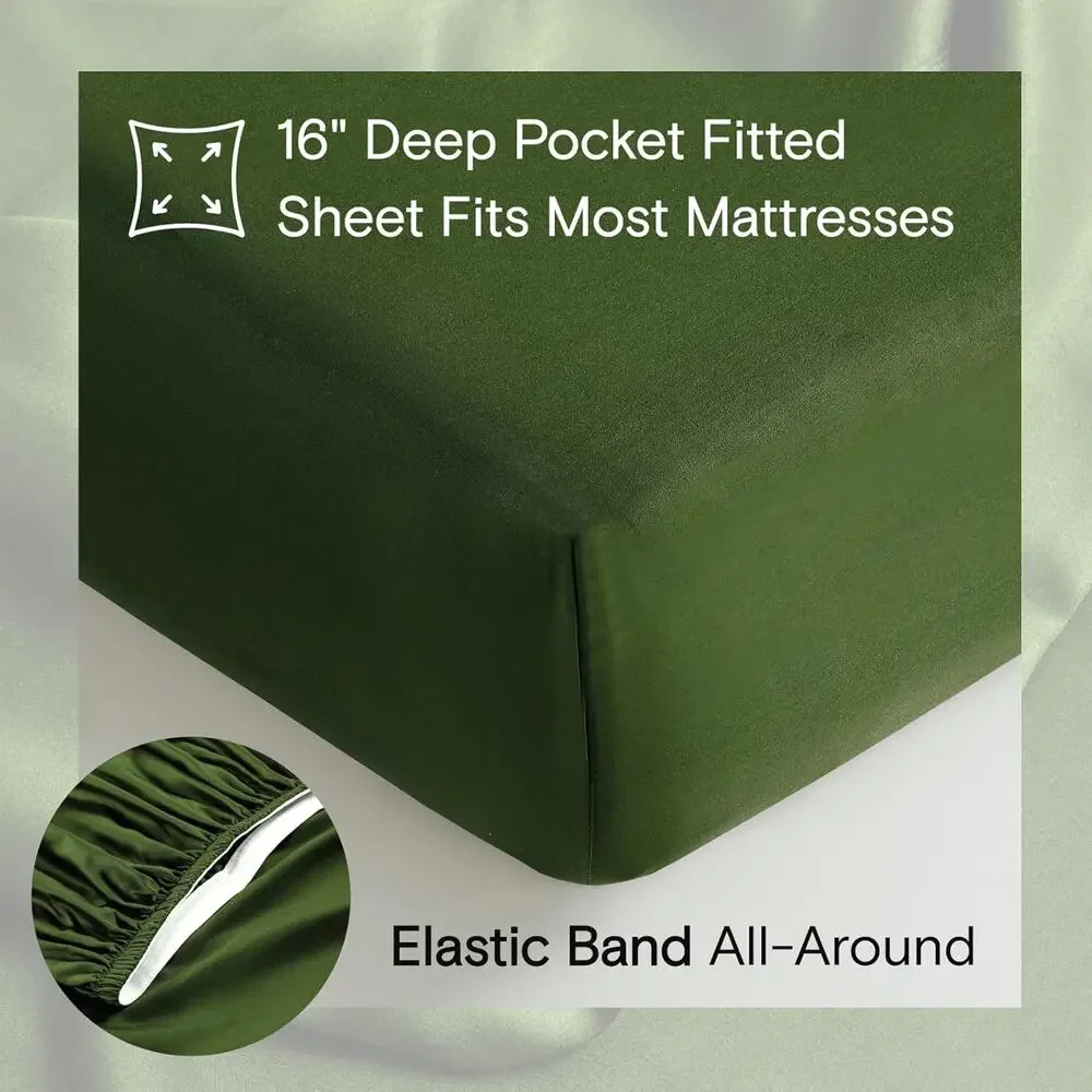 NWT Sijo DOZ Bamboo Sheet Set 4 Pc 2 Pillowcases 2 Sheet Forest Green Queen